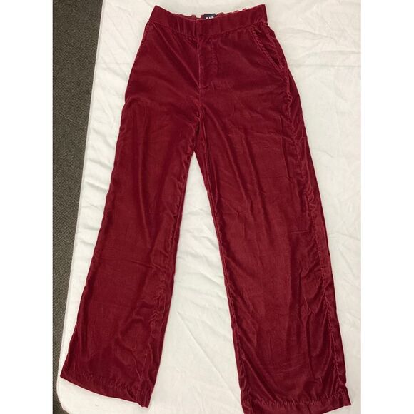 GAP Burgundy Velvet Wide Leg Pants Elastic Waist Casual Holiday Party Trousers - Picture 1 of 3